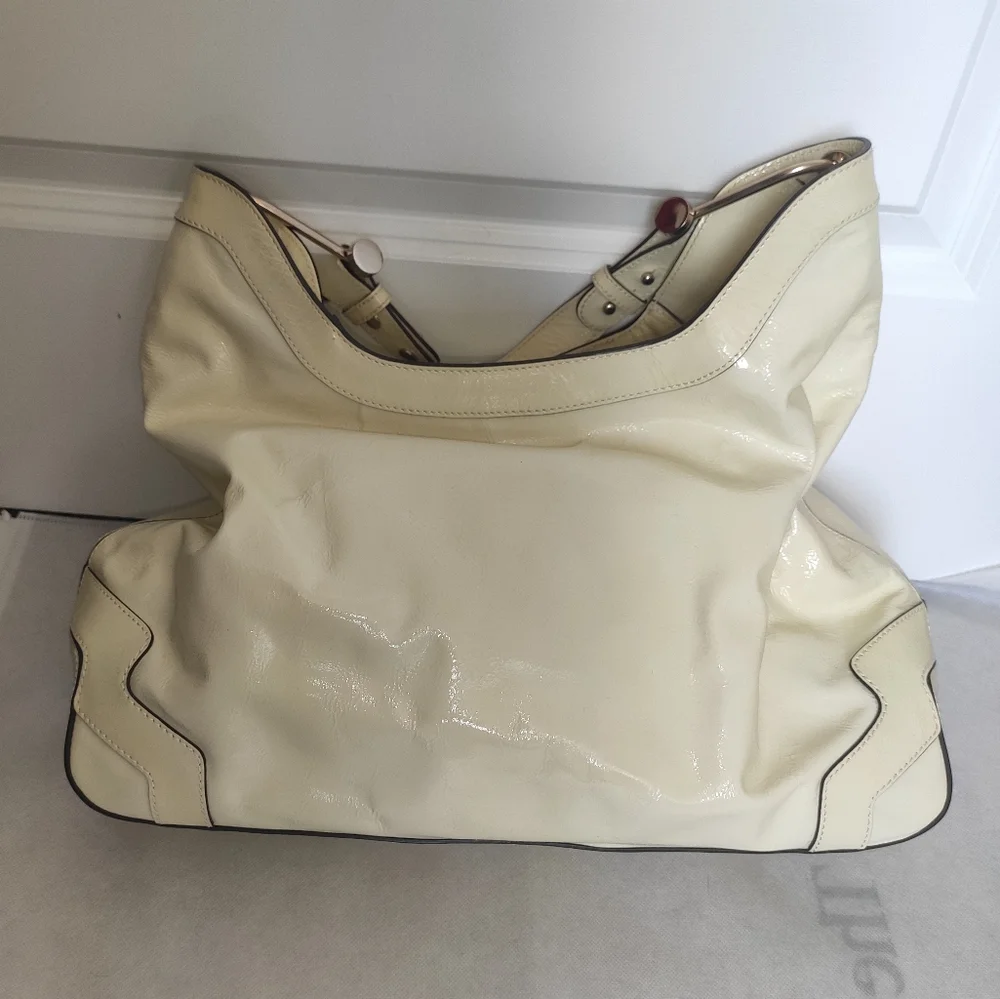 Anya Hindmarch Ivory Patent Leather Lautner Hobo